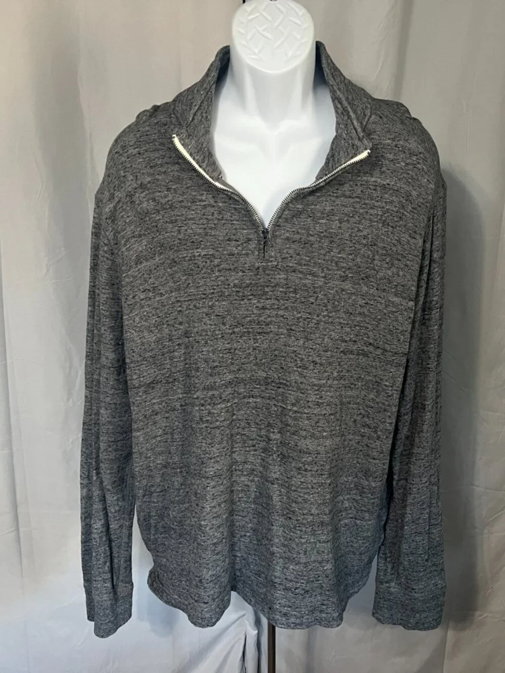 🧶 J.Crew Knit Goods Men's Gray Marled Thermal Lined 1/4 Zip Sweater XXL 🍂